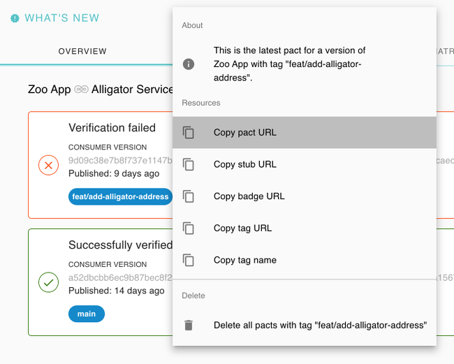 Consumer version tag menu