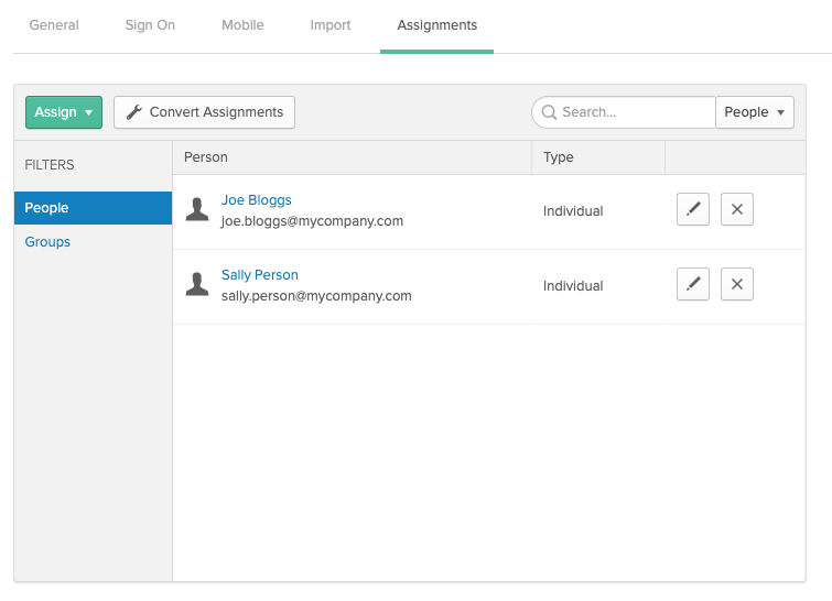 Assign user screen in Okta