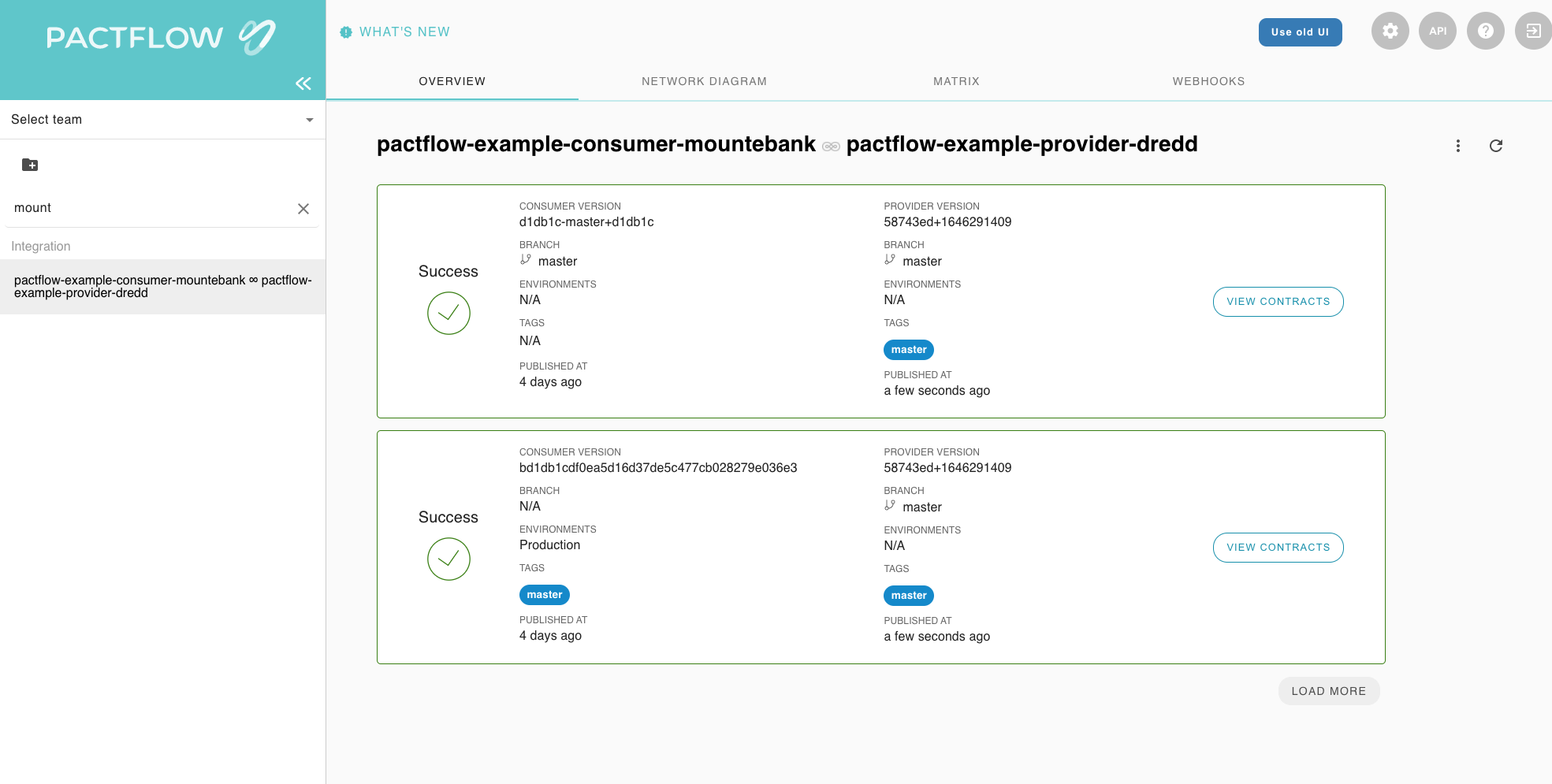 pactflow dashboard - completed