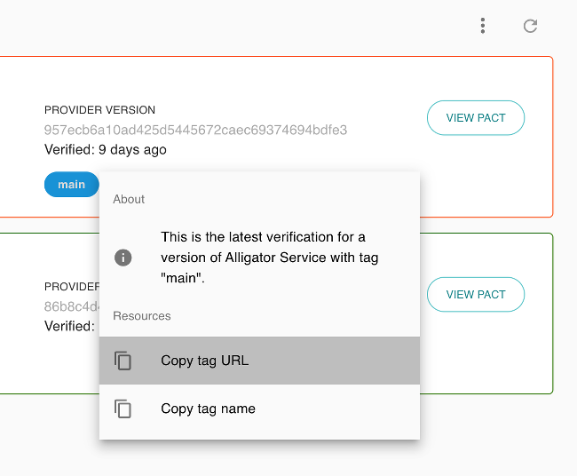 Provider version tag menu