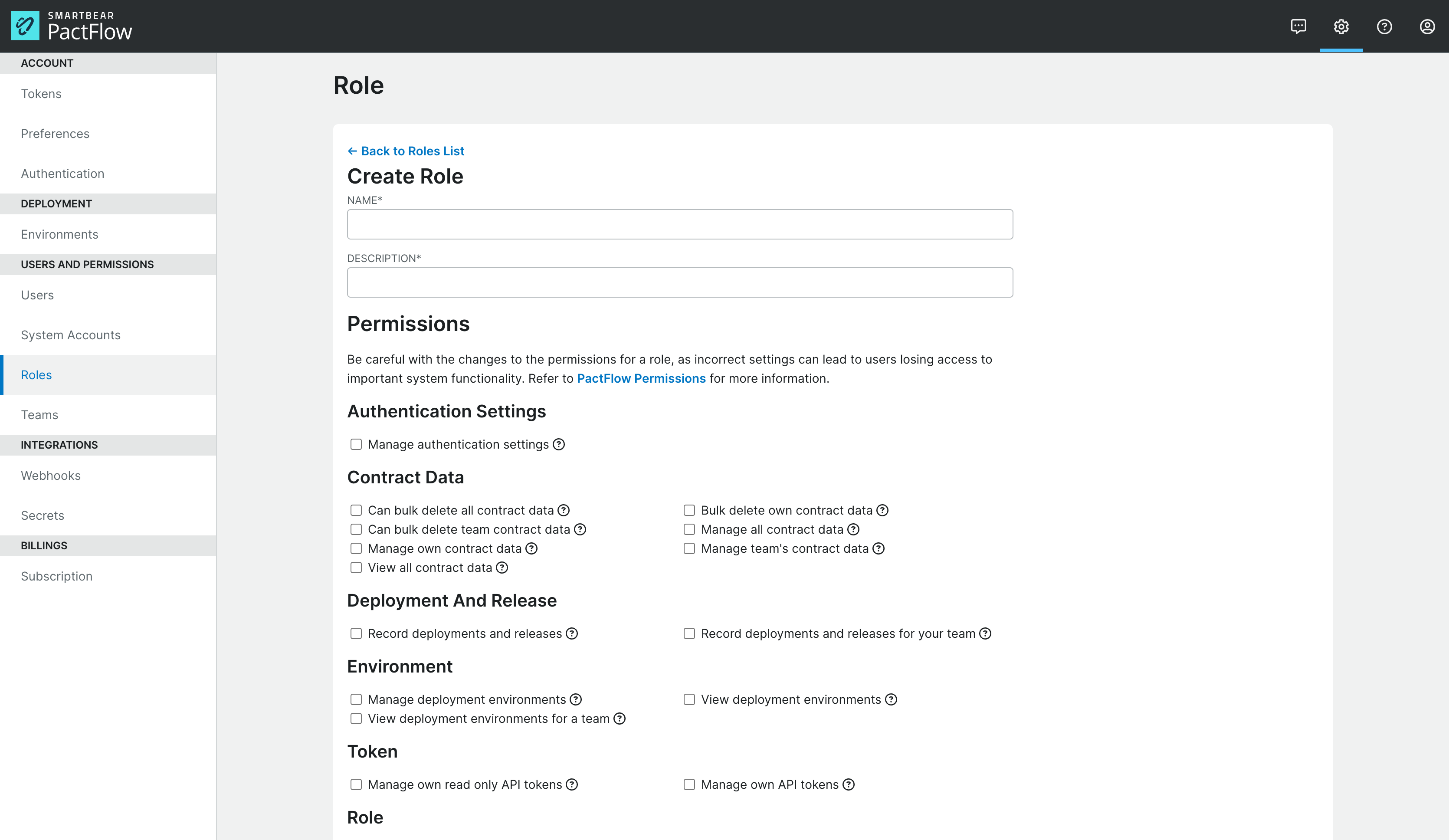 Roles Screen