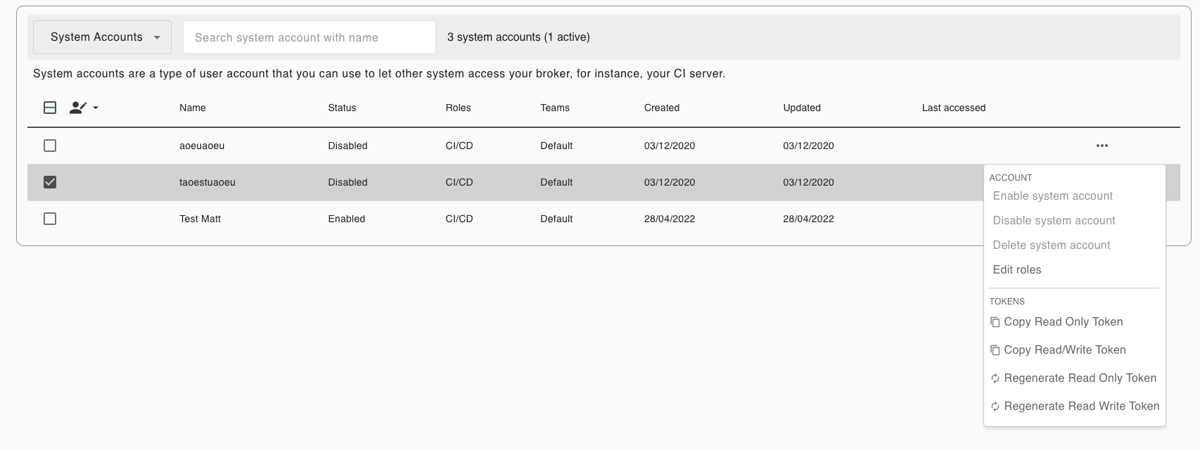 System accounts